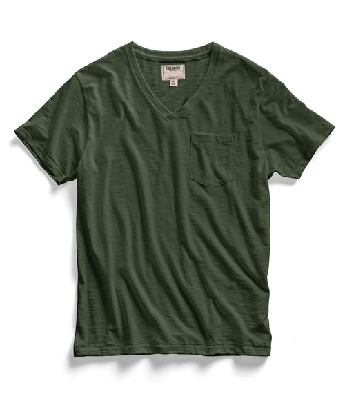 Dark Green Pocket V-Neck T-Shirt