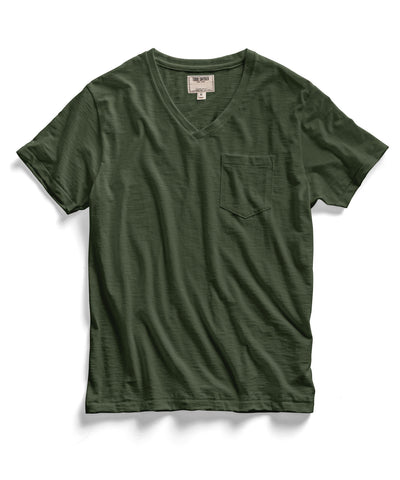 Dark Green Pocket V-Neck T-Shirt