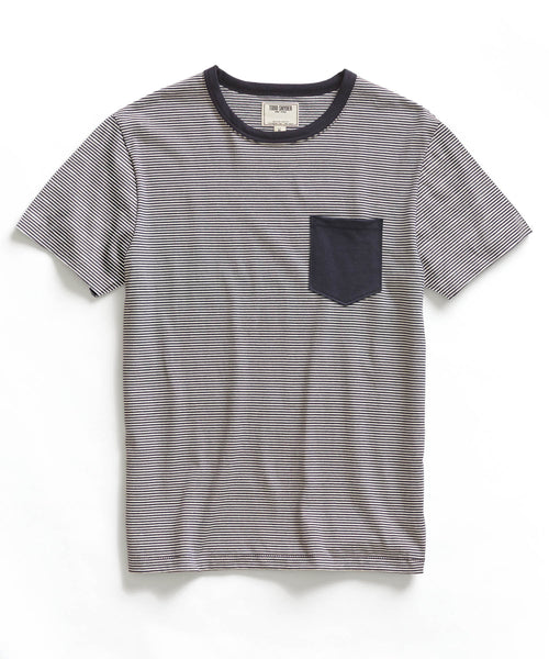 Navy Narrow Stripe Pocket Crew T-Shirt