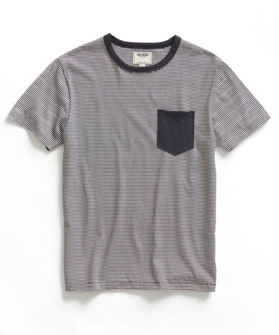 Navy Narrow Stripe Pocket Crew T-Shirt