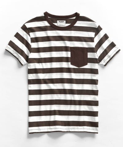 Brown Stripe Pocket Crew T-Shirt