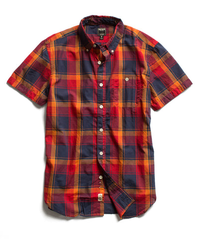 Orange Half Sleeve Plaid Shirt
