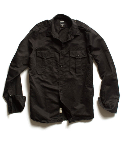 Black Cotton Linen Military Shirt