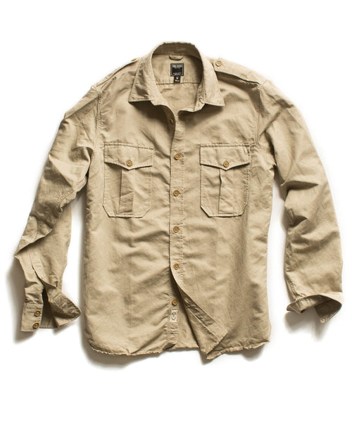 Beige Cotton Linen Military Shirt