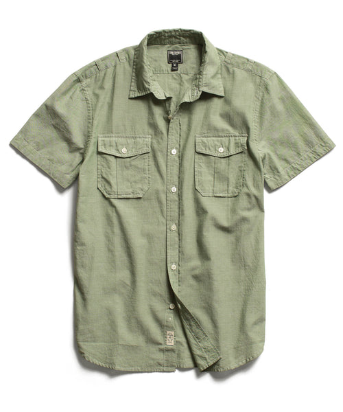 Green Micro Chambray Safari Shirt