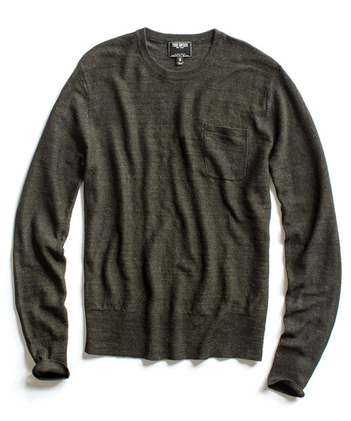 Charcoal Linen Twist Pocket Crew Sweater