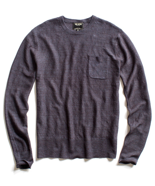 Navy Linen Twist Pocket Crew Sweater