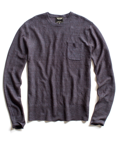 Navy Linen Twist Pocket Crew Sweater
