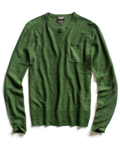 Green Linen Twist Pocket Crew Sweater