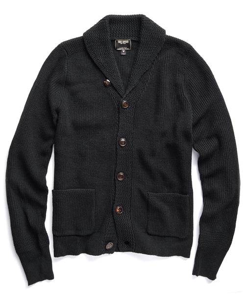 Black Cotton Shawl Cardigan Sweater