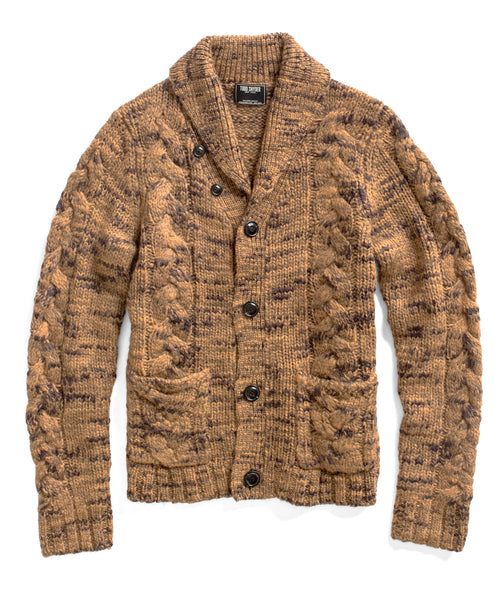 Brown Shawl Cable Sweater