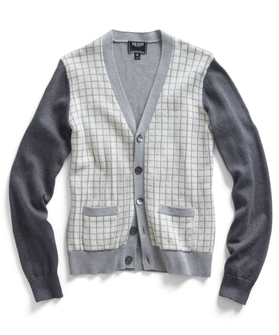 Grey Check Knit Cardigan
